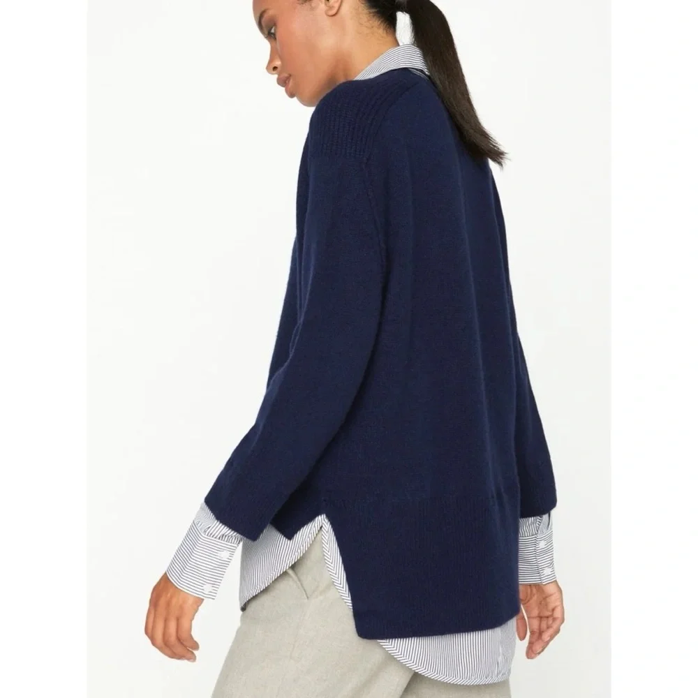 Brochu Walker Navy The Looker Layered V-Neck Sweater M - Picture 4 of 10